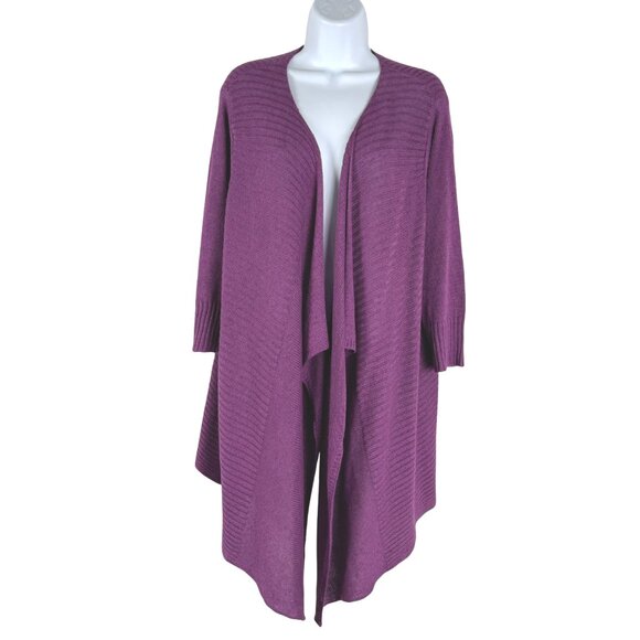 Eileen Fisher Open Front Cardigan Sweater 2X Purple Linen Silk CJ-2151 - Picture 1 of 8